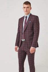 Next Baukastensakko Karierter Anzug mit Besatz: Skinny Fit Sakko Dunkelrot/Lila/Braun/Bordeaux