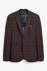 Next Baukastensakko Karierter Anzug mit Besatz: Skinny Fit Sakko Dunkelrot/Lila/Braun/Bordeaux