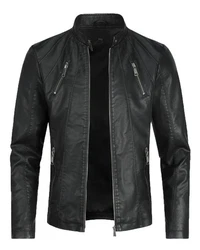 Allthemen Herren Bikerjacke Schwarz/Dunkelgrau/Grau
