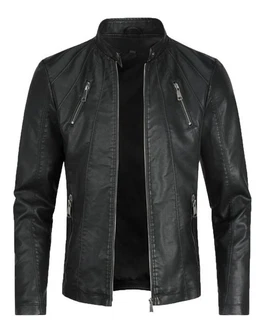 Allthemen Herren Bikerjacke Schwarz/Dunkelgrau/Grau