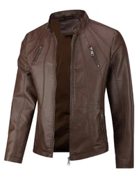 Allthemen Herren Bikerjacke Dunkelbraun/Braun/Grau