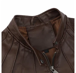Allthemen Herren Bikerjacke Dunkelbraun/Braun/Grau