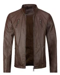 Allthemen Herren Bikerjacke Dunkelbraun/Braun/Grau