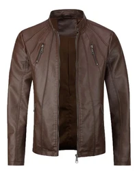 Allthemen Herren Bikerjacke Dunkelbraun/Braun/Grau