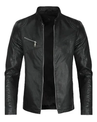 Allthemen Herren Bikerjacke mit Stehkragen Schwarz/Dunkelgrau