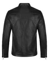 Allthemen Herren Bikerjacke mit Stehkragen Schwarz/Dunkelgrau