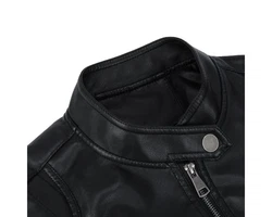 Allthemen Herren Bikerjacke mit Stehkragen Schwarz/Dunkelgrau