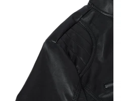 Allthemen Herren Bikerjacke mit Stehkragen Schwarz/Dunkelgrau