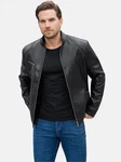 Allthemen Herren Bikerjacke mit Stehkragen Schwarz/Dunkelgrau