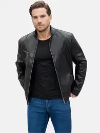 Lederjacke Herren Bikerjacke mit Stehkragen