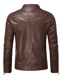 Allthemen Herren Bikerjacke mit Stehkragen Dunkelbraun/Dunkelrot/Braun/Bordeaux