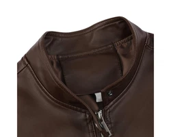 Allthemen Herren Bikerjacke mit Stehkragen Dunkelbraun/Dunkelrot/Braun/Bordeaux