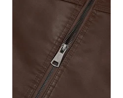 Allthemen Herren Bikerjacke mit Stehkragen Dunkelbraun/Dunkelrot/Braun/Bordeaux