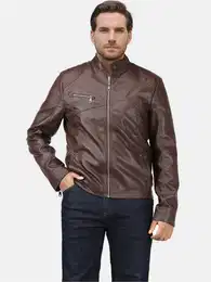 Lederjacke Herren Bikerjacke mit Stehkragen
