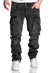 Amaci&Sons Cargojeans LINNDALE Sweathose Denim Look Herren Jeans Schwarz/Dunkelgrau/Grau/Khaki
