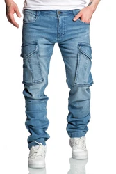 Amaci&Sons Cargojeans LINNDALE Sweathose Denim Look Herren Jeans Hellblau/Blau