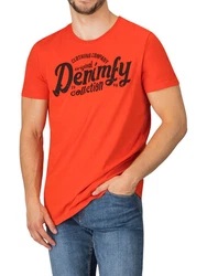 DENIMFY T-Shirt Herren Printshirt DFNuri Regular Fit Orange/Rot