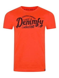 DENIMFY T-Shirt Herren Printshirt DFNuri Regular Fit Orange/Rot