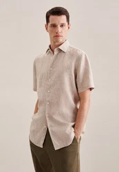 seidensticker Businesshemd Shaped Kurzarm Kentkragen Uni Beige/Braun/Khaki