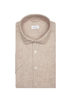 seidensticker Businesshemd Shaped Kurzarm Kentkragen Uni Beige/Braun/Khaki