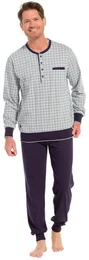Schlafanzug Herren Pyjama mit langem Arm (2 tlg) Knopfleiste