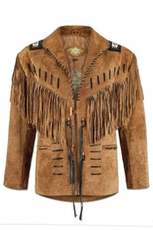 Lederjacke Buffalo mit Fransen, Perlen und Lederbndern