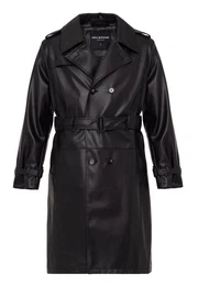 Lederimitatjacke Herren Kunst-Leder Trenchcoat Peacoat Caban Stutzer Schwarz M Schulterklappen, Grtel