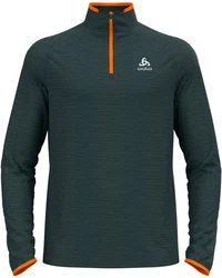 Odlo Mid Layer 1/2 Zip Run Easy Warm Langarmshirt Essential Thermal Grün/Dunkelgrün