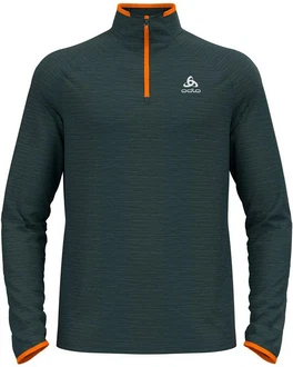 Odlo Mid Layer 1/2 Zip Run Easy Warm Langarmshirt Essential Thermal Grün/Dunkelgrün