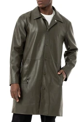 RedBridge Herren Kunstleder Jacke Mantel Olive