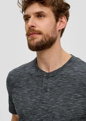 s.Oliver Kurzarmshirt mit Henleyausschnitt Dunkelgrau/Dunkelblau/Grau/Hellgrau