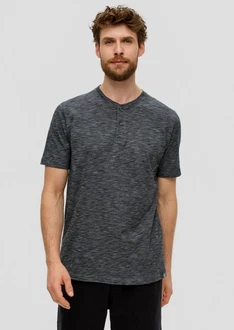 s.Oliver Kurzarmshirt mit Henleyausschnitt Dunkelgrau/Dunkelblau/Grau/Hellgrau