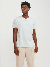 T-Shirt Basic T-Shirt V-Neck Kurzarm mit Knpfen JJESPLIT 5545 in Mint