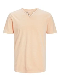 T-Shirt Basic T-Shirt V-Neck Kurzarm mit Knpfen JJESPLIT 5545 in Orange