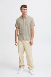 !Solid Leinenhemd SDAllan Khaki/Weiß/Beige