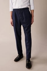Next Stoffhose Seitlich verstellbare Anzughose mit Struktur (1-tlg) Dunkelblau/Blau