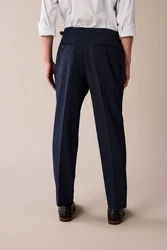 Next Stoffhose Seitlich verstellbare Anzughose mit Struktur (1-tlg) Dunkelblau/Blau