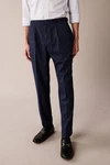 Next Stoffhose Seitlich verstellbare Anzughose mit Struktur (1-tlg) Dunkelblau/Blau