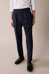 Next Stoffhose Seitlich verstellbare Anzughose mit Struktur (1-tlg) Dunkelblau/Blau
