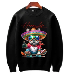 Rundhalspullover Herren Pullover Langarmshirt Sweatshirt Pulli Oversize mit coolen Hunde Print