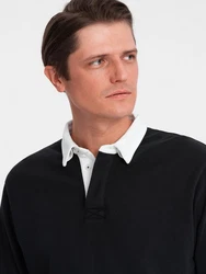 OMBRE Sweatshirt mit Polokragen Herren Schwarz/Hellblau/Weiß