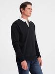 OMBRE Sweatshirt mit Polokragen Herren Schwarz/Hellblau/Weiß