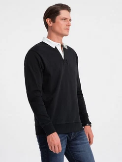OMBRE Sweatshirt mit Polokragen Herren Schwarz/Hellblau/Weiß OMBRE Sweatshirt mit Polokragen Herren Schwarz/Hellblau/Weiß