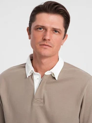 OMBRE Sweatshirt mit Polokragen Herren Khaki/Beige/Braun