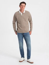 OMBRE Sweatshirt mit Polokragen Herren Khaki/Beige/Braun