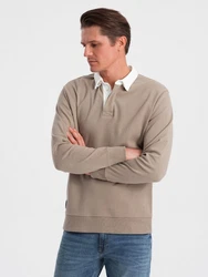 OMBRE Sweatshirt mit Polokragen Herren Khaki/Beige/Braun