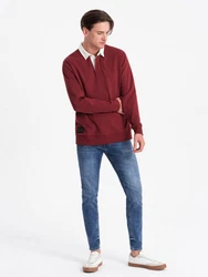 OMBRE Sweatshirt mit Polokragen Herren Dunkelrot/Bordeaux/Rot