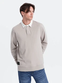 OMBRE Sweatshirt mit Polokragen Herren Grau/Khaki/Braun/Hellgrau/Beige OMBRE Sweatshirt mit Polokragen Herren Grau/Khaki/Braun/Hellgrau/Beige