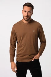 JP1880 Langarmshirt Basic V-Ausschnitt Braun/Khaki/Beige