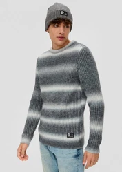 QS Strickpullover Grau/Hellblau/Hellgrau/Dunkelblau